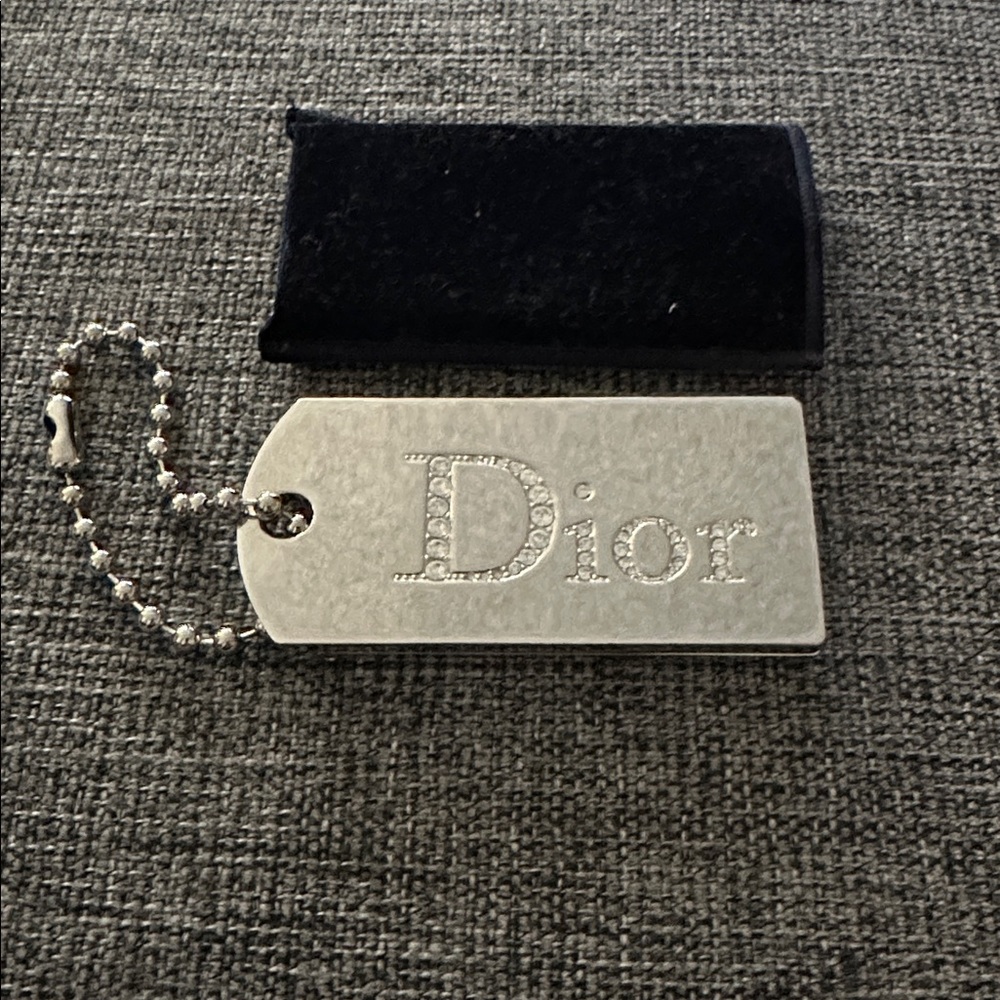 Dior Metallic Silver Tag Keychain